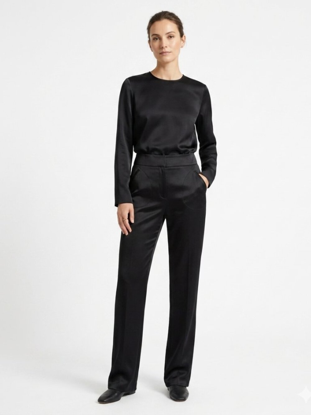 YOHJI YAMAMOTO BLACK WOOL HIGH RISE STRAIGHT LEG DRESS PANTS - M (JP2)